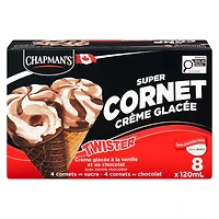 Chapman's Super Cone Twister  - Crème glacée à la vanille et au chocolat avec centre chocolaté dans une carton CHAP CHOC TWISTER