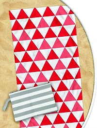 Serviette Séchage Rapide Rouge Géométrique avec Sac en Filet