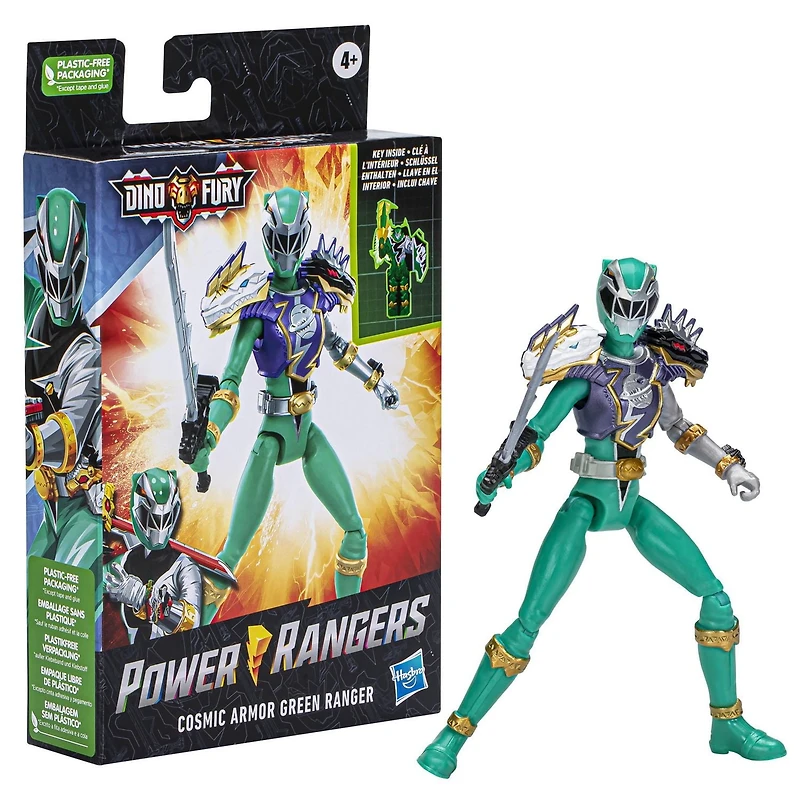 Power Rangers Dino Fury  Cosmic Armor Green Ranger, 6-Inch Power Rangers Action Figures Make Great Gifts For Boys and Girls Ages 4 and Up