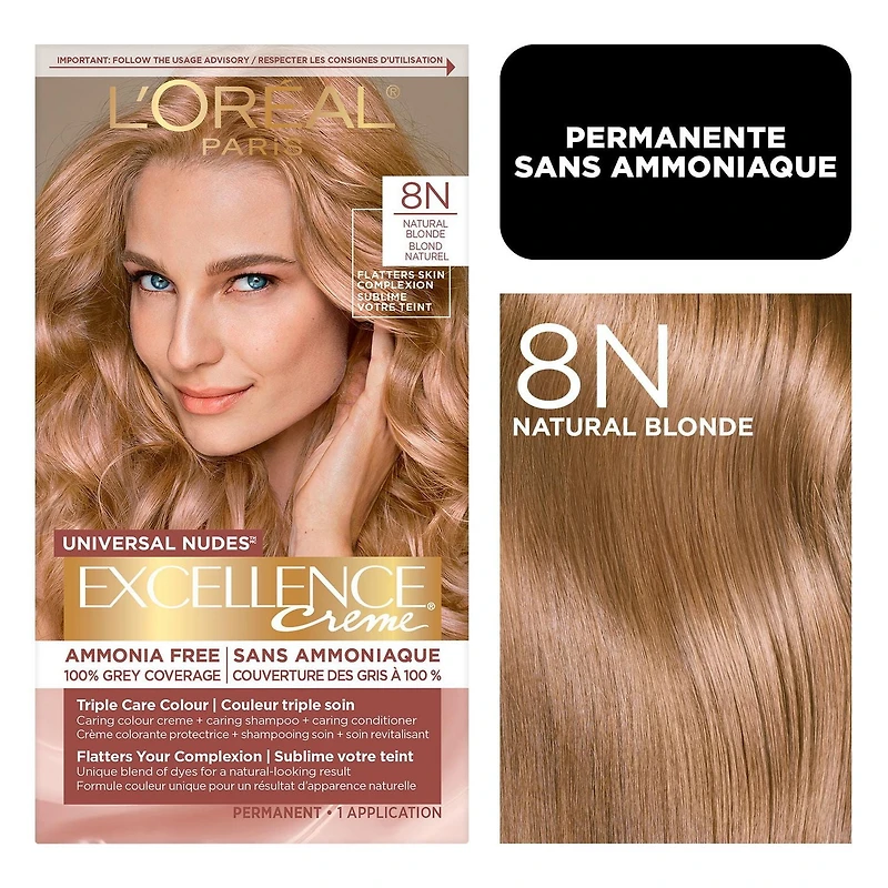 L'Oréal Paris Excellence Crème, Permanent Hair Dye, No Ammonia, 1 un