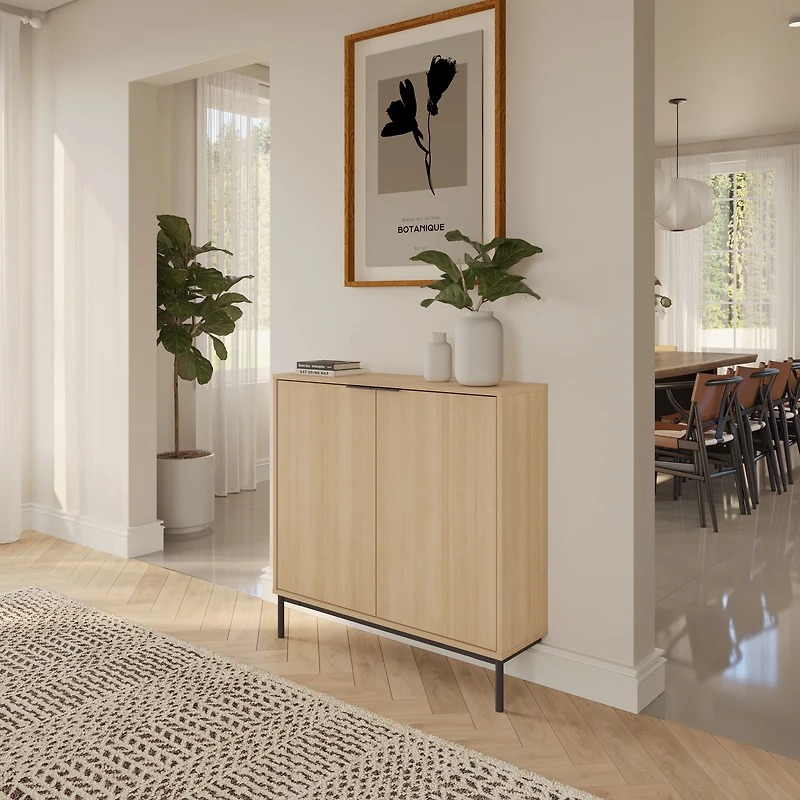 Nexera Slim 2-Door Storage Console, Natural Blonde Oak