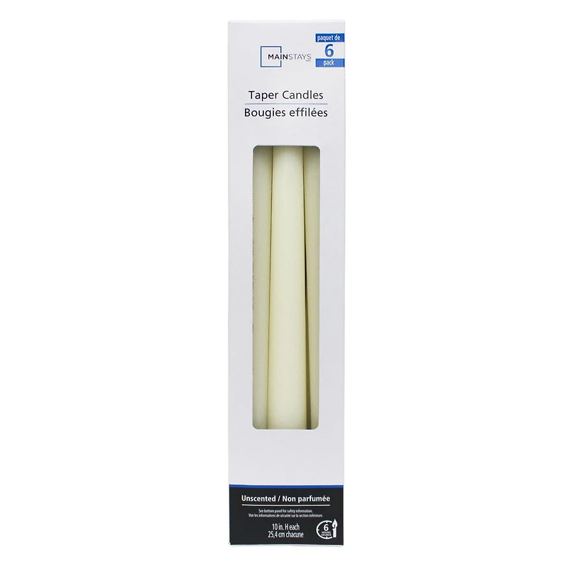 Mainstays Unscented 10" Taper Candle, 6 Pack