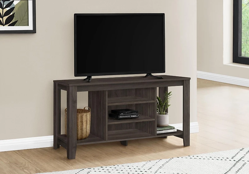 Monarch Specialties Tv Stand, 48 Inch, Console, Media Entertainment Center, Storage Shelves, Living Room, Bedroom, Laminate, Brown, Contemporary, Modern