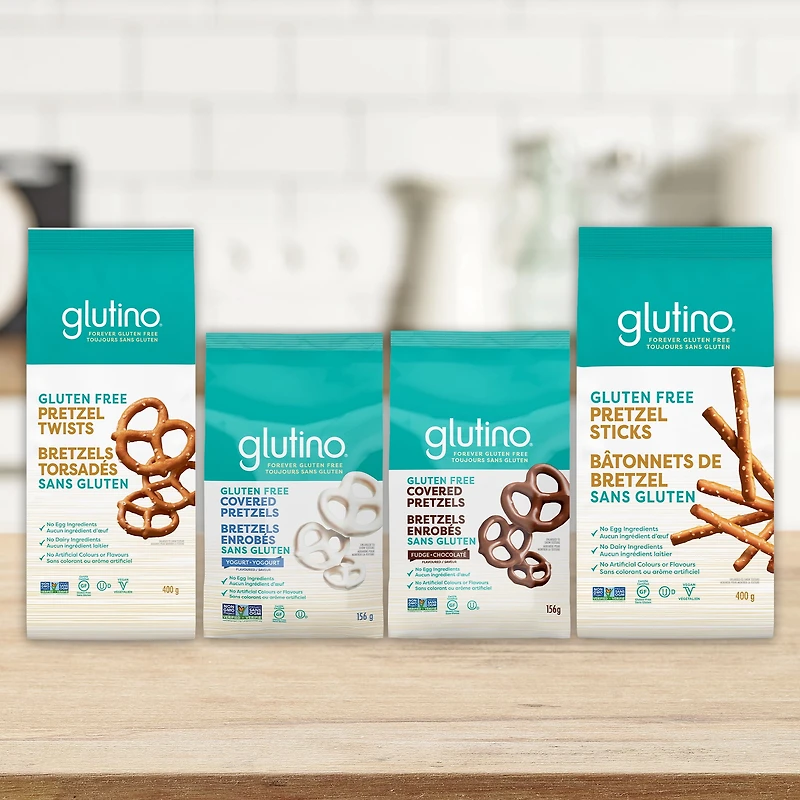 Glutino Gluten Free Covered Pretzels – Yogurt Flavour - No Artificial Colours or Flavours - No Egg Ingredients - Non-GMO Project Certified and Kosher - Certified Yogurt Flavoured Pretzels - 156 g