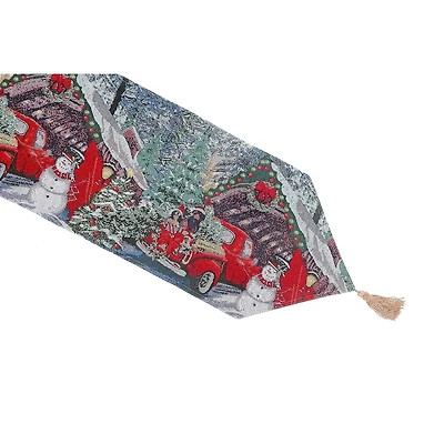 Christmas Tapestry Table Runner Red Car With Gifts 36"