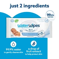 WaterWipes Sensitive+ Newborn & Baby Wipes, 3-en-1 nettoie, soigne, protège, 99,9 % d'eau, non parfumées 720 unités (12 paquets)