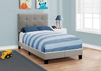 Monarch Specialties Bed, Twin Size, Platform, Teen, Frame, Upholstered, Linen Look, Wood Legs, Grey, Transitional