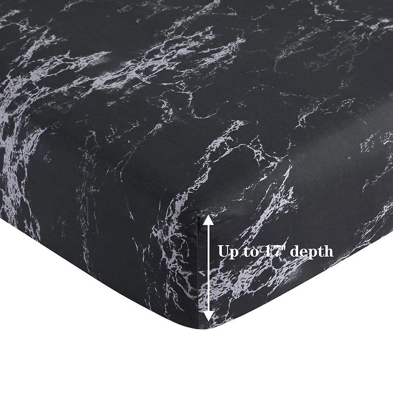 Marina Decoration Ultra Soft Silky Deep Pocket Rich Printed Bedding Rayon from Bamboo All Season Sheet Set with Pillowcases, Modern Black Marble Pattern