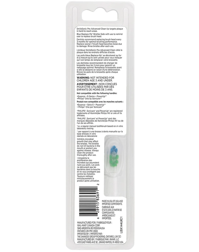Equate SmileSonic Pro Advanced Clean Replacement Brush Heads, 3 Brush Heads