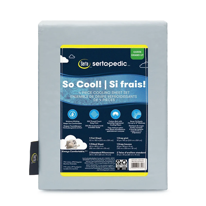 Ensemble de draps rafraîchissants 4pc Sertapedic So Cool! Ensemble de draps rafraîchissants Sertapedic 4 pièces