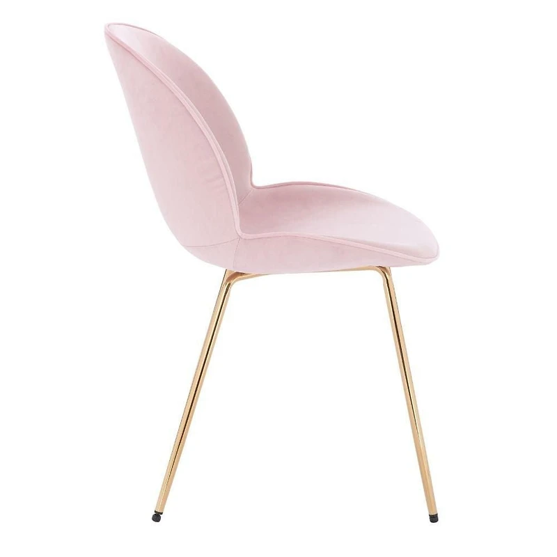 Chaise rembourrée en velours rose avec pieds dorés, lot de 2 pour salle à manger