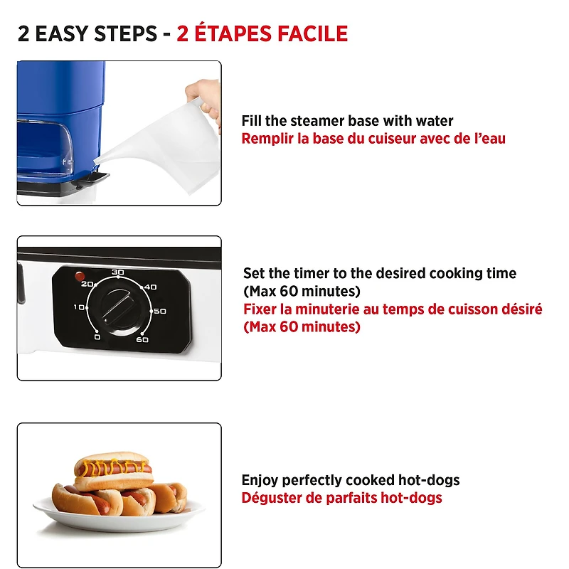 Starfrit Cuiseur Vapeur Électrique pour hot-dogs, Cuit jusqu'à 12 hot-dog à la fois, Composantes emboîtables pour un rangement facile, Édition spéciale bleu