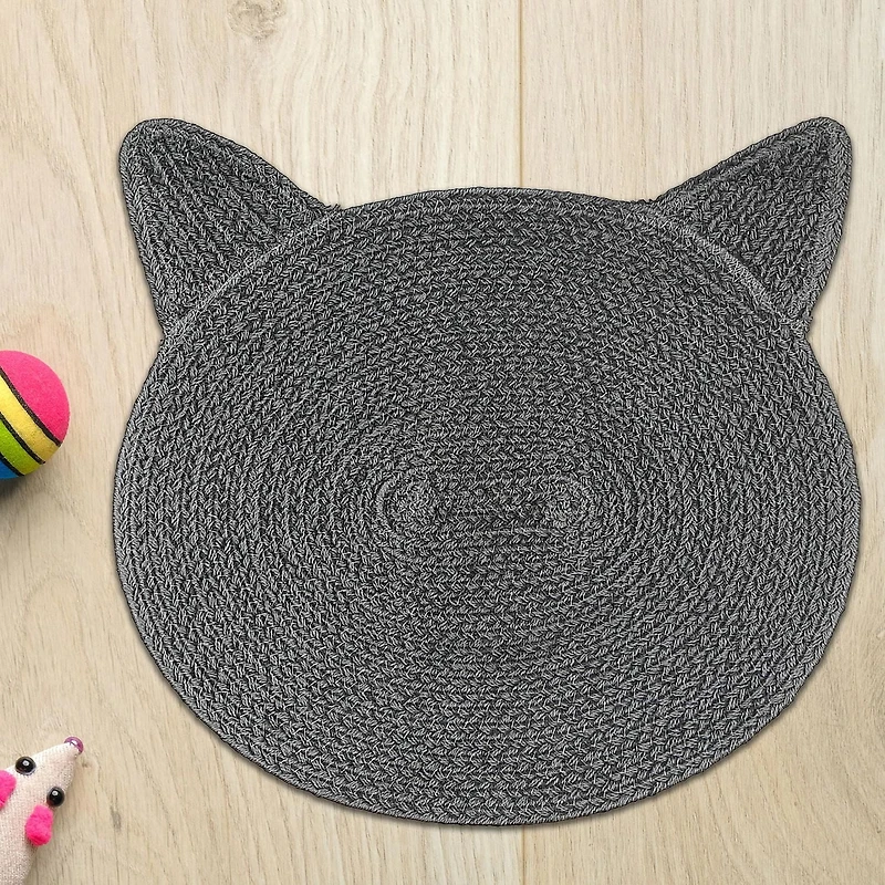 IH Casa Decor Braided Cotton Cat Shape Mat Charcoal Gray