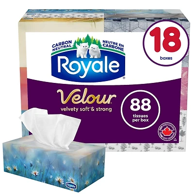 Royale Velour Facial Tissue, 18 Flat Boxes, 88 Tissues per box