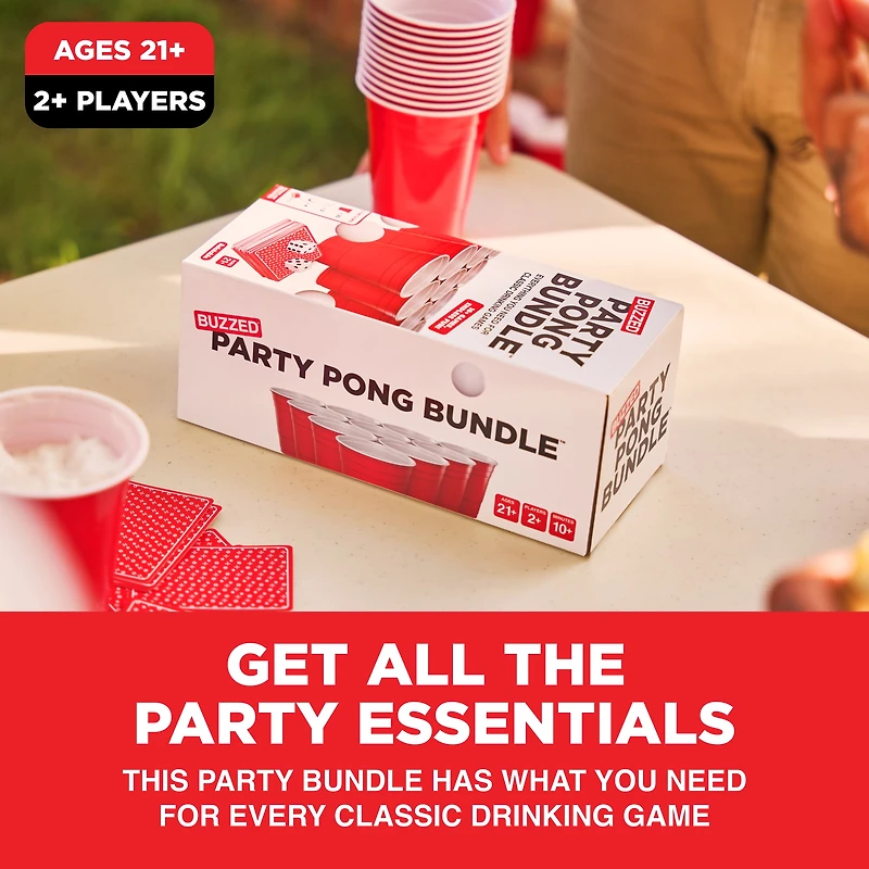 Party Pong Bundle par Buzzed – Kit de jeux à boire pour adultes avec 20 gobelets, 4 balles de ping-pong, 2 dés, un jeu de cartes et instructions pour 10+ jeux Pack de pong de fête