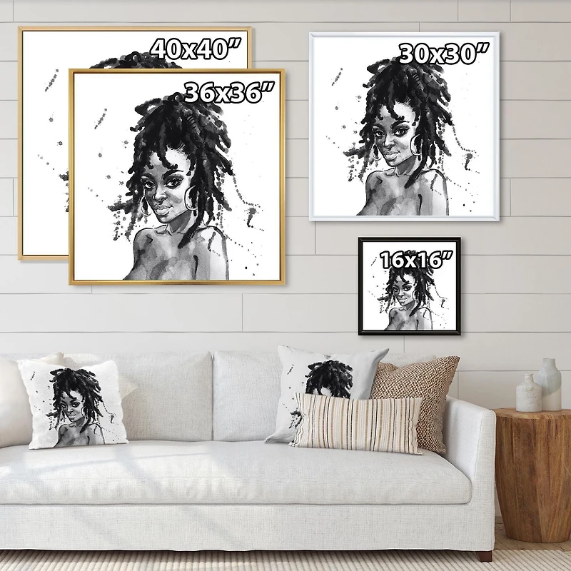Designart Monochrome Portrait of African American Woman II FLOAT FRAME WALL ART
