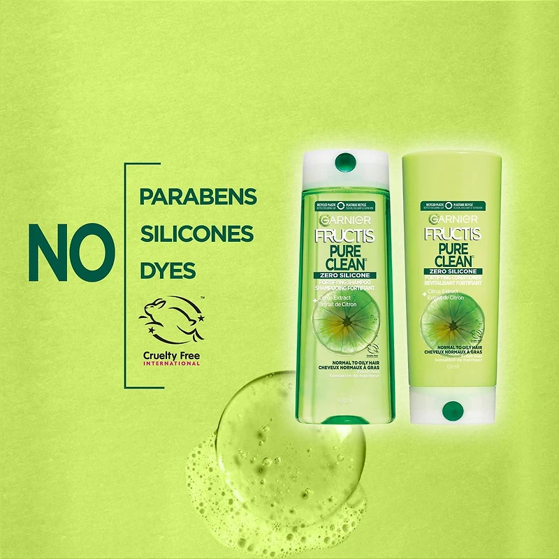 Garnier Fructis Pure Clean Zero Silicone revitalisant fortifiant pour cheveux normaux à gras, avec extrait de citron, 621 mL