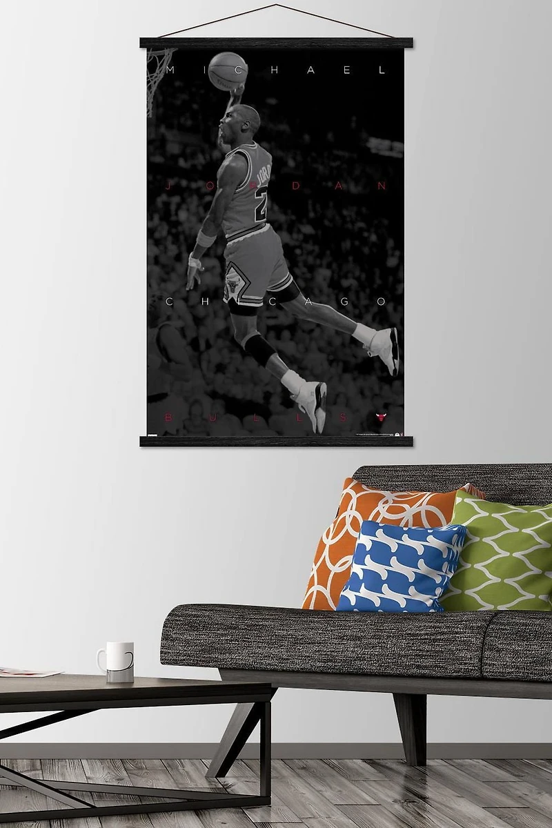 Michael Jordan - Black and White Wall Poster, 22.375" x 34" Framed