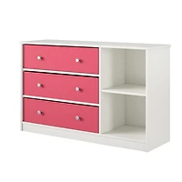 Grande commode et ses 3 tiroirs en tissu Mya Park d’Ameriwood Home, blanche et tiroirs verts