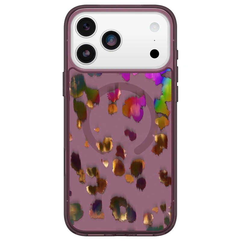OtterBox Étui Symmetry Clear MagSafe avec Contrôle de la Caméra Leopard Shift (Rose) pour iPhone 17