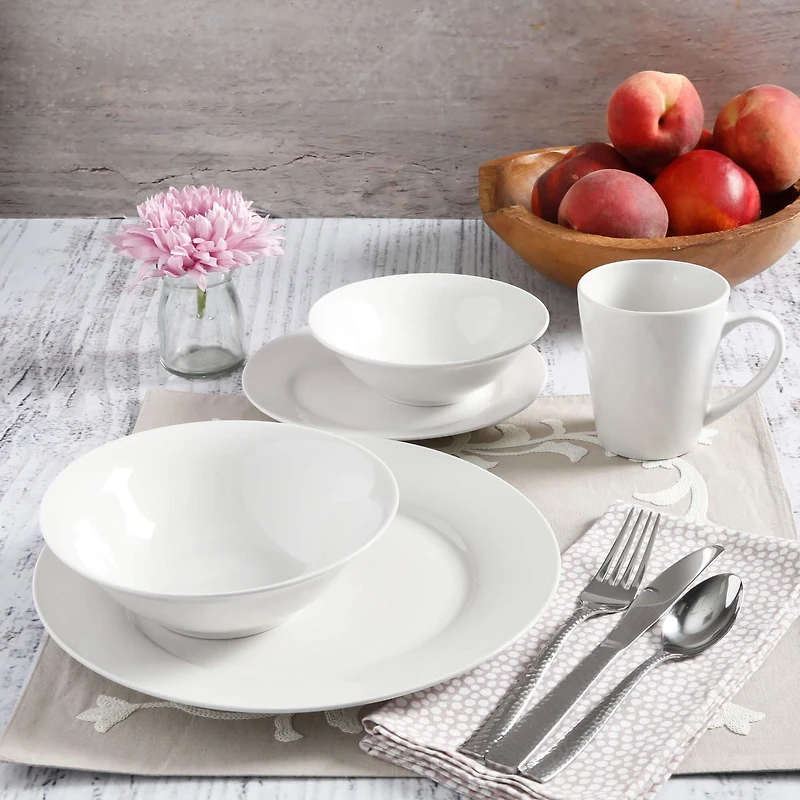 Gibson Home Noble Court 30 Piece Dinnerware Set, Service for 6, White, Fine Ceramic