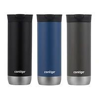 Tasse de voyage isotherme Contigo Huron 2.0, acier inoxydable, 591 mL (20 oz), couvercle SNAPSEAL, couleurs variées paquet de 3