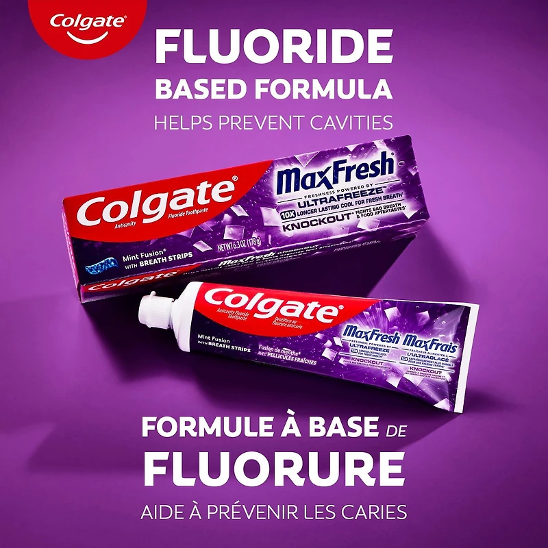 Colgate Max Fresh Knockout Toothpaste with Mini Breath Strips, Electric Mint, 150 mL