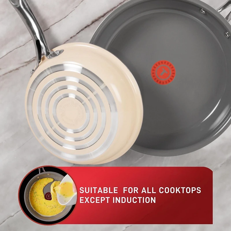 T-fal Excellence Ceramic 10PC Cookware Set, Cream