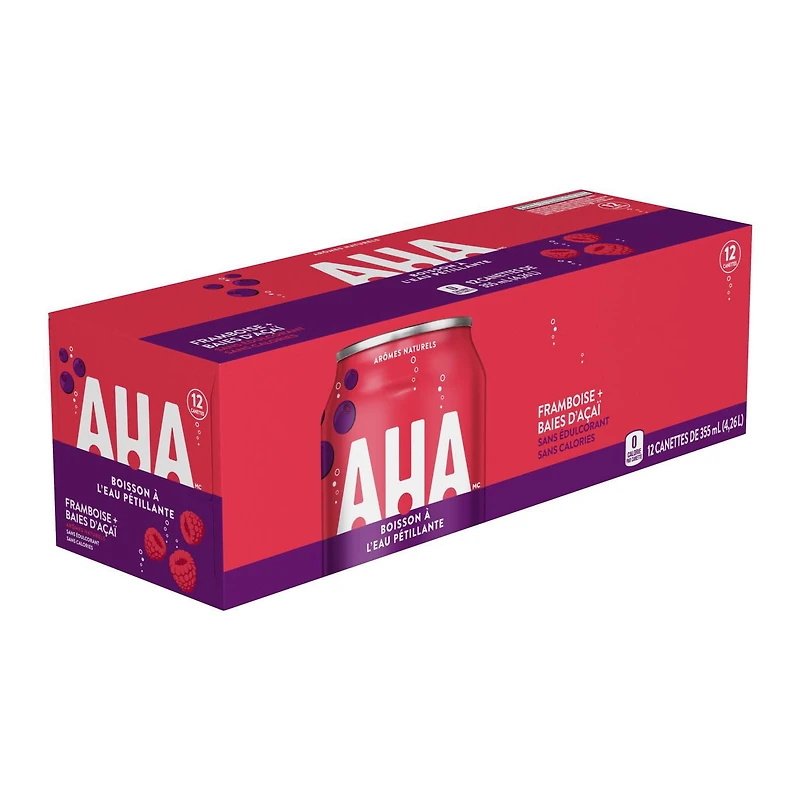 AHA Framboise + Baies D'Acai Fridge Pack Cannettes, 355 mL, 12 Pack