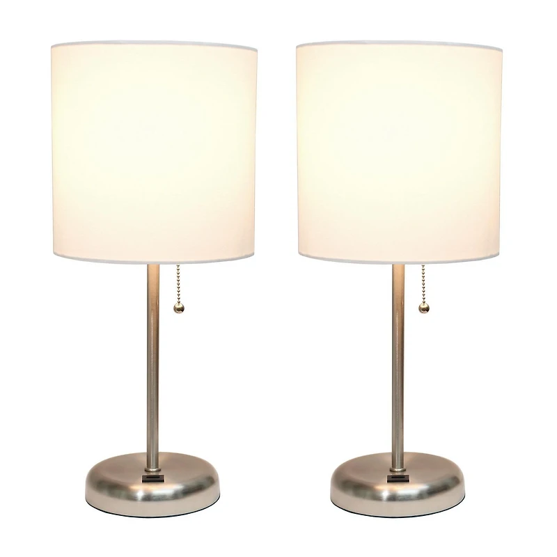 LimeLights Stick Lamp with USB charging port and Fabric Shade 2 Pack Set