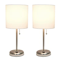 LimeLights Stick Lamp with USB charging port and Fabric Shade 2 Pack Set