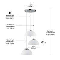 Novogratz x Globe Electric Tribeca 3-Light Cascading Metal Pendant Light, Chrome Accents, White Shades, 61094