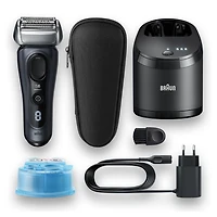 Rasoir électrique Braun Series 8 8453cc pour homme, tête 3+1 avec tondeuse de précision, rasoir électrique, technologie sonique et tête d’adaptation à 40°, centre SmartCare 5 en 1, utilisation sur pea