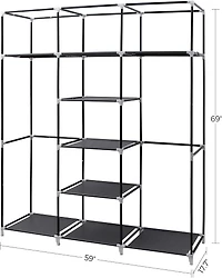 Songmics Home Foldable Closet Organizer – 59 x 17.7 x 69 Inch 9-Compartment Wardrobe with Fabric Cover for Bedroom Storage, Ink Black