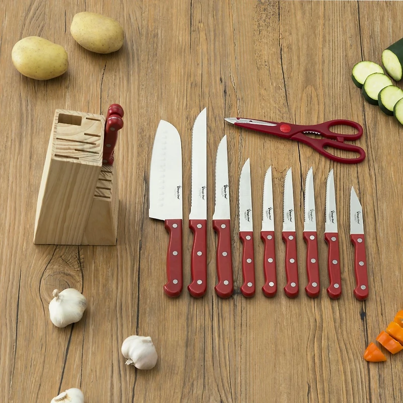 Ensemble de 13 couteaux avec bloc en rouge