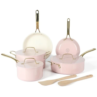 Martha Stewart Galway 10 Piece Aluminum Cookware Set w/Alum Lid, Pink