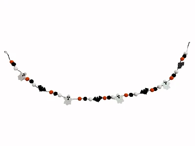 Way to Celebrate 6-Ft Halloween Garland with Black and Orange Poms, Complete with Ghosts and Bats