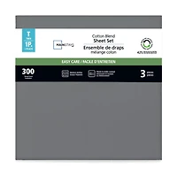 Mainstays 4-Piece 300 Thread Count Grey- CVC Cotton Blend Bed Sheet Set, Double (Adult), Double Sheet Set