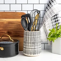 Thyme & Table Ceramic Utensil Holder, Cross Grid, Utensil Holder