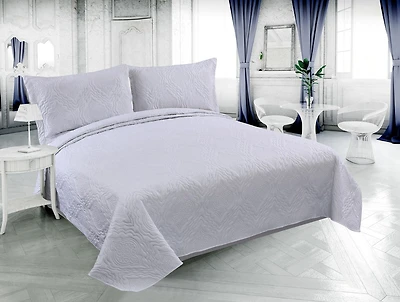 Marina Decoration Solid Embossed Pinsonic Coverlet Bedspread Bedding Ultra Soft Summer Quilt Set with Shams, White Color