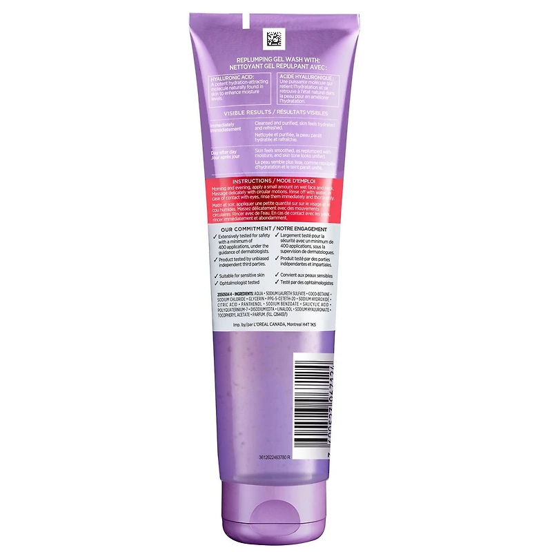 L'Oreal Paris Revitalift Replumping Gel Face Wash Cleanser with Hyaluronic Acid, Suitable for Sensitive Skin, 150 mL
