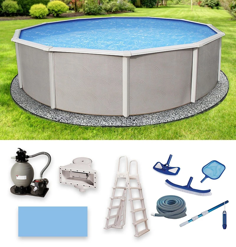 Ensemble de piscine Bélize de 7,32 m (24 pi) ronde 1,32 m (52 po) de profondeur avec rambarde supérieure de 15 cm (6 po)