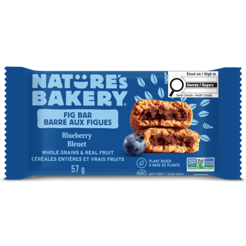 Barre aux myrtilles et aux figues Nature's Bakery, cuite au four, grains entiers, à base de plantes, sans produits laitiers, sans noix, projet sans OGM vérifié, faite avec de vrais fruits Nature's Bakery Barre de figue aux bleuets