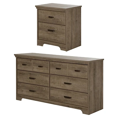 South Shore Versa 6-Drawer Dresser and Nightstand Set for Adult, in Weathered Oak