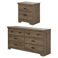 South Shore Versa 6-Drawer Dresser and Nightstand Set for Adult, in Weathered Oak