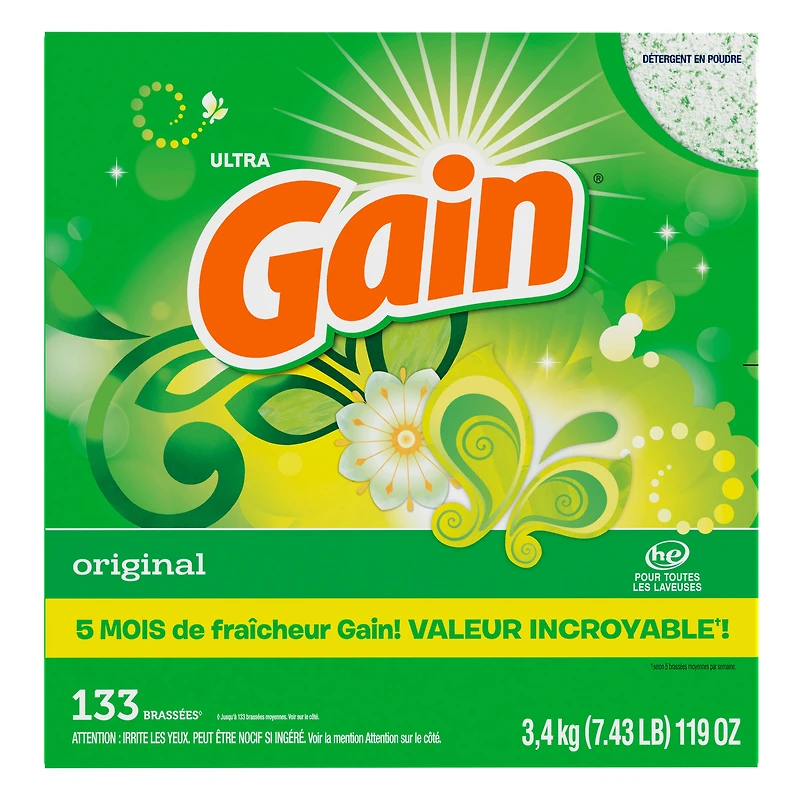 Gain Powder Laundry Detergent, Original Scent, 133 Loads, 3.4 KG