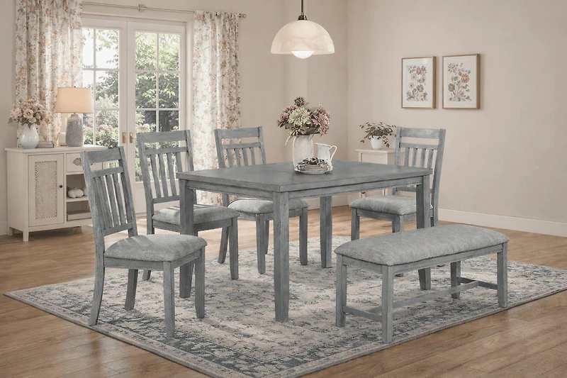 K-Living Luke Solid Wood 6PCS Dining Set (Table with 4 Chairs and Bench)