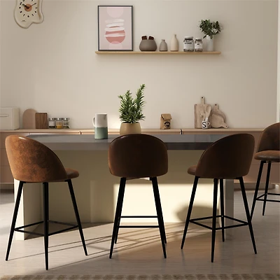 Homy Casa Modern Set of 4 Swivel Bar Stool, Comfortable 360 Degree Upholstered Seat, Stylish Faux Suede with Black Legs, Brown