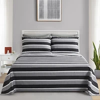 Marina Decoration Ultra Soft Silky Deep Pocket Rich Printed Bedding Rayon from Bamboo All Season Sheet Set with Pillowcases, Black Grey Stripes Pattern