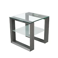 Caleb Grey Wood Side End Table with Glass Shelf